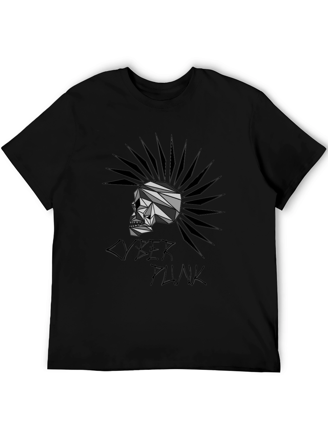 Cyberpunk Skull Graphic T-Shirt - Black