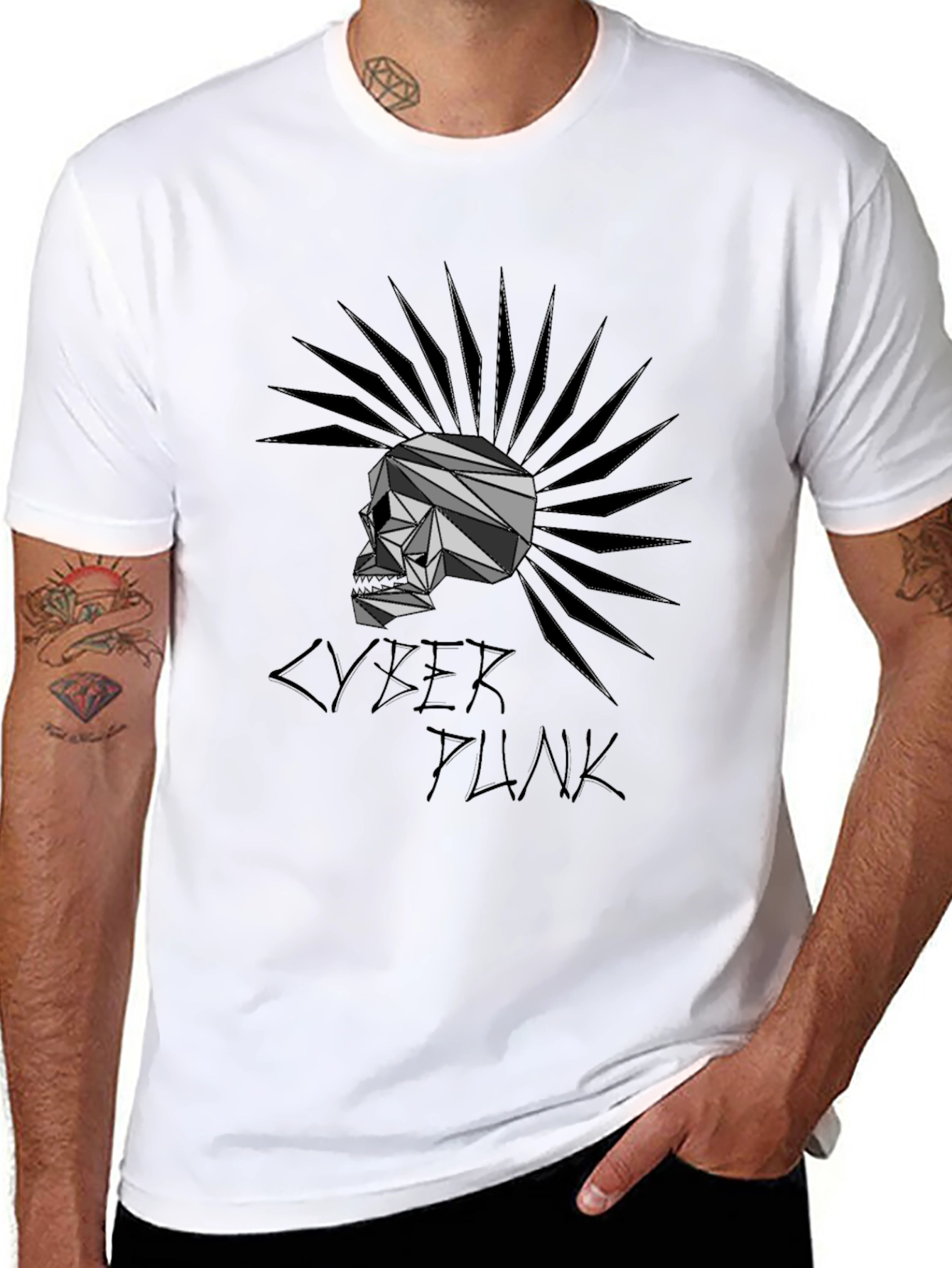 Cyberpunk Skull Graphic T-Shirt - Black