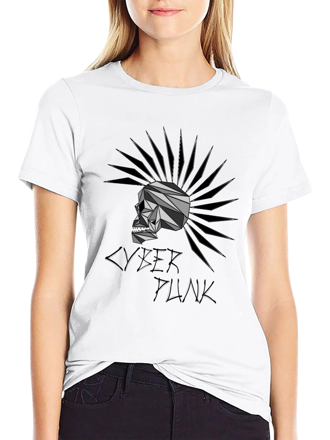 Cyberpunk Skull Graphic T-Shirt - Black