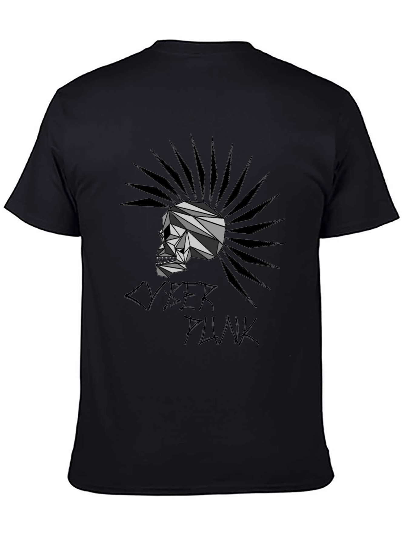 Cyberpunk Skull Graphic T-Shirt - Black