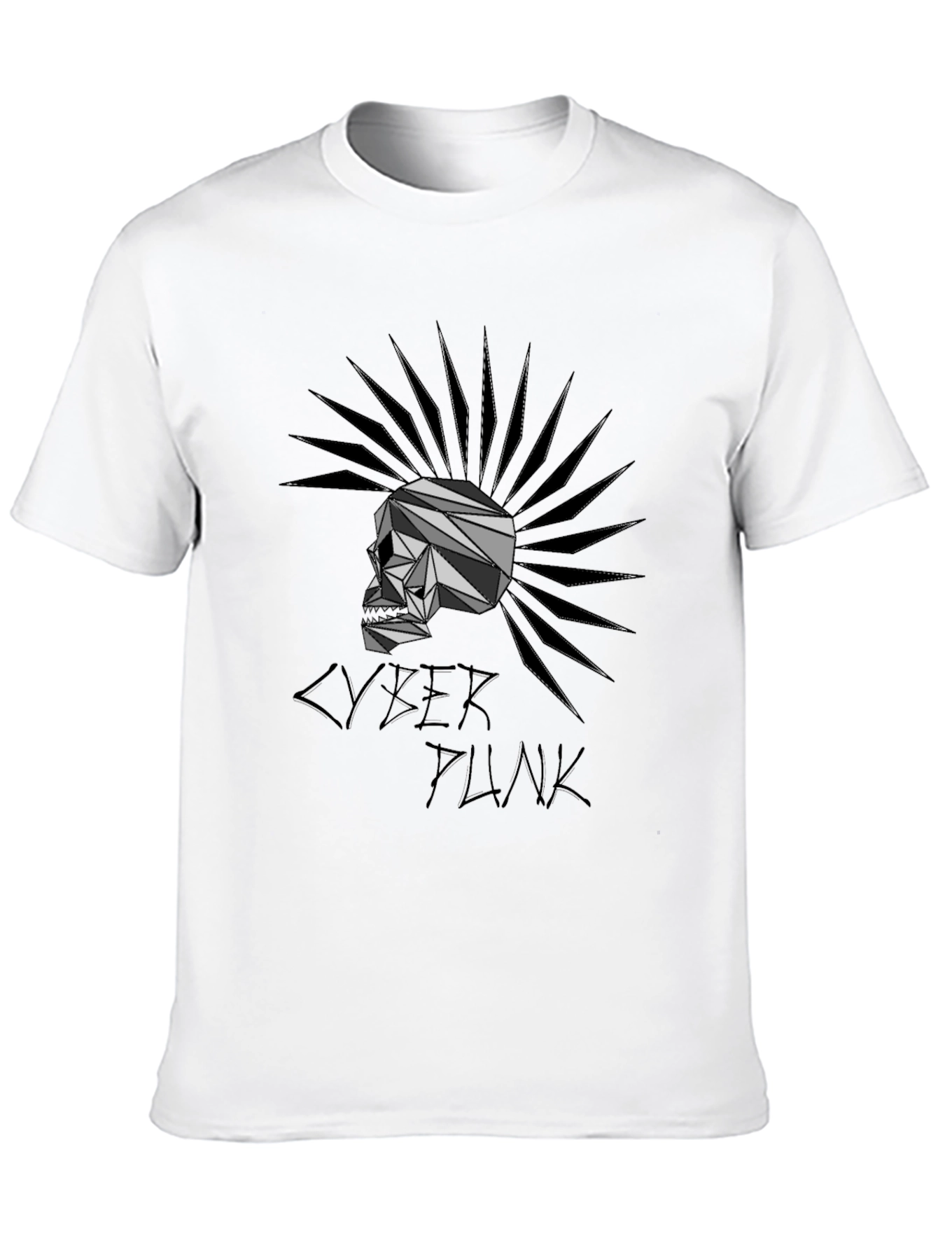 Cyberpunk Skull Graphic T-Shirt - Black