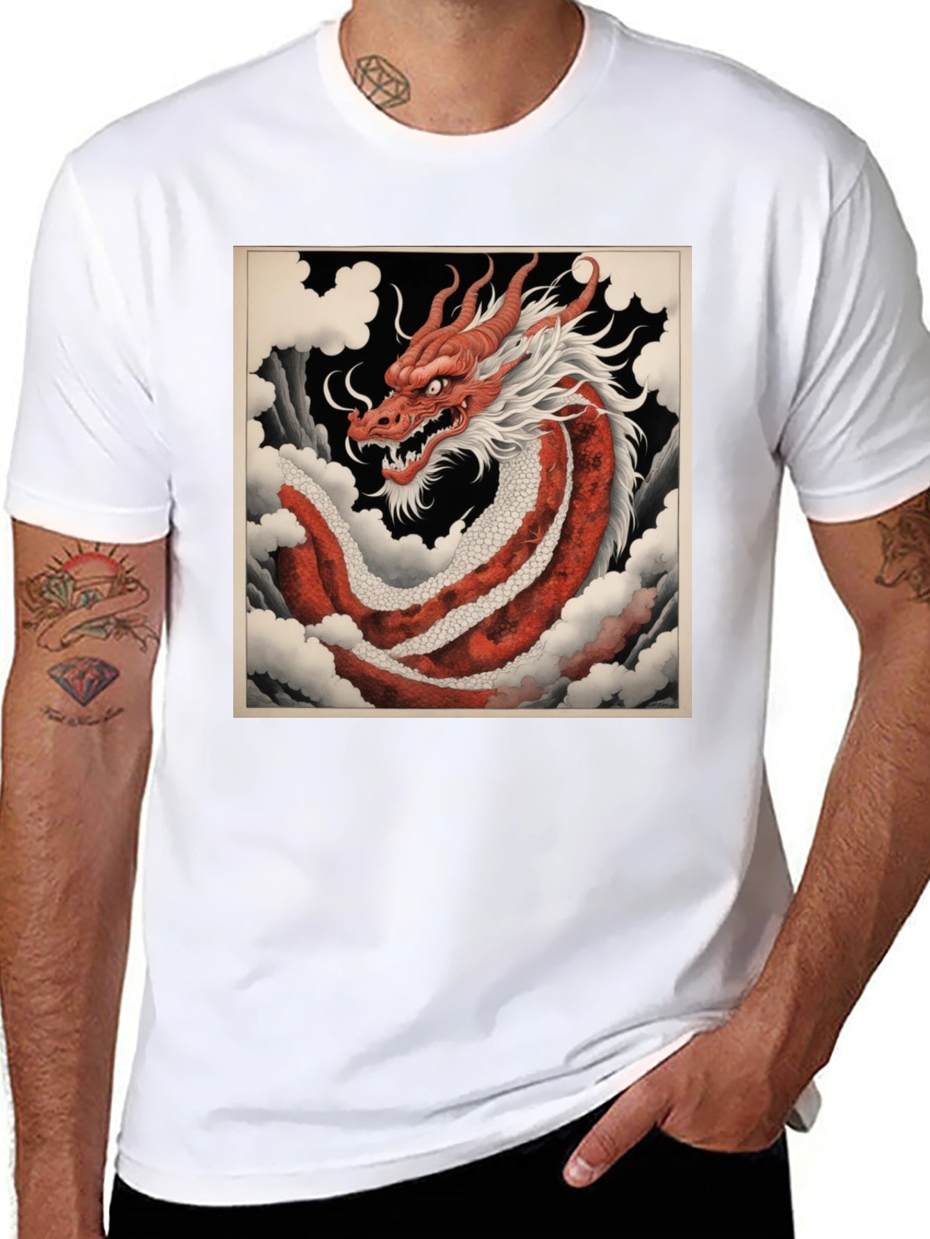 Red Dragon Graphic Tee - Asian Art Style