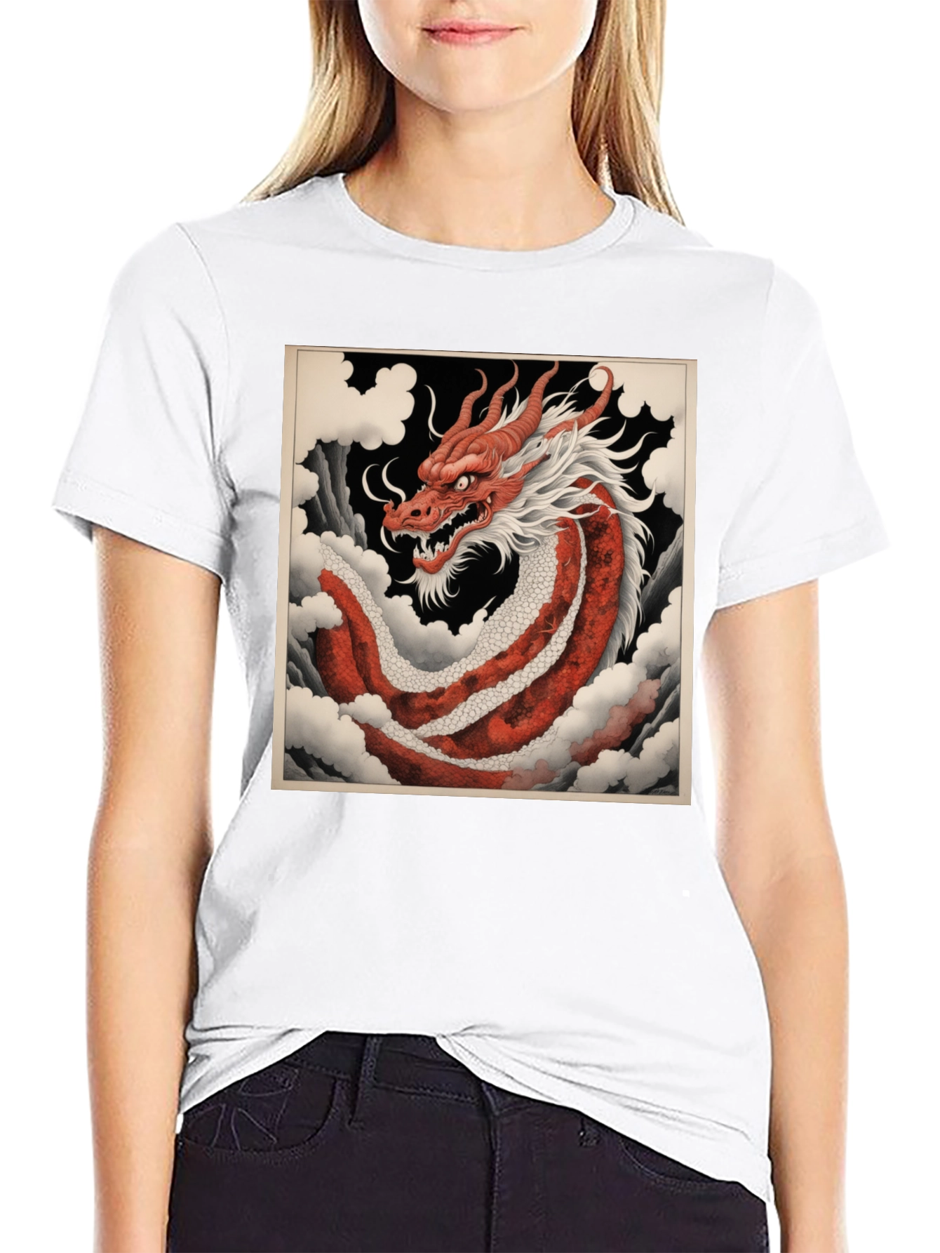 Red Dragon Graphic Tee - Asian Art Style