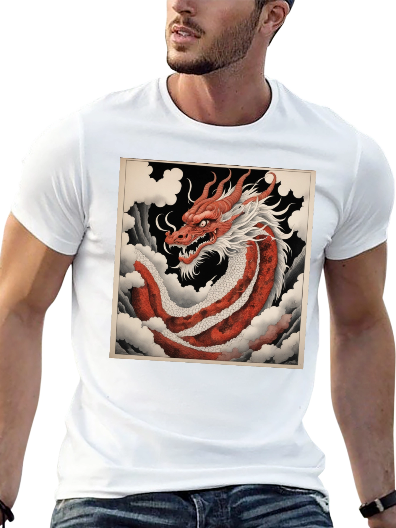 Red Dragon Graphic Tee - Asian Art Style