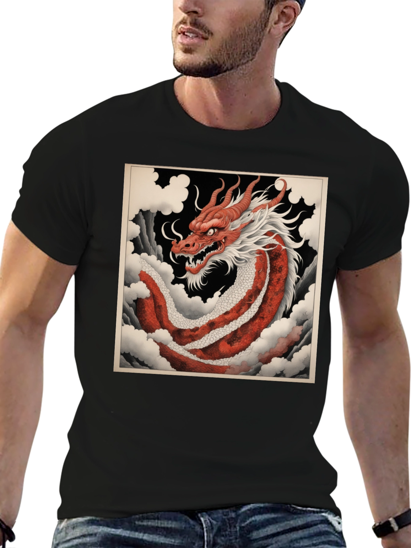 Red Dragon Graphic Tee - Asian Art Style