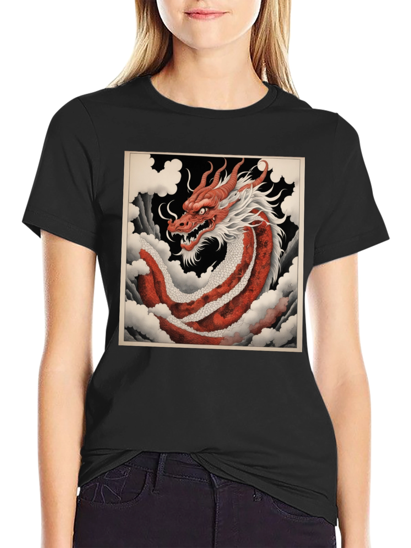Red Dragon Graphic Tee - Asian Art Style
