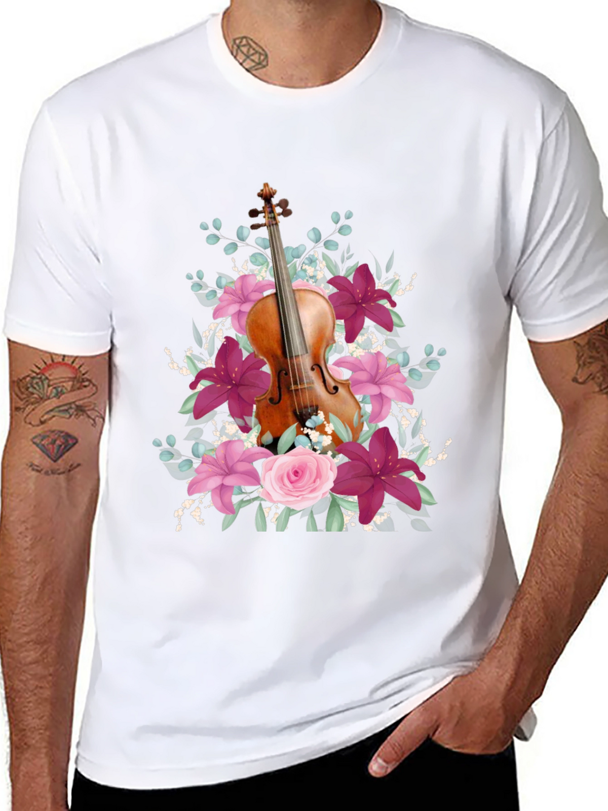 Floral Violin T-Shirt - Music Lover Tee