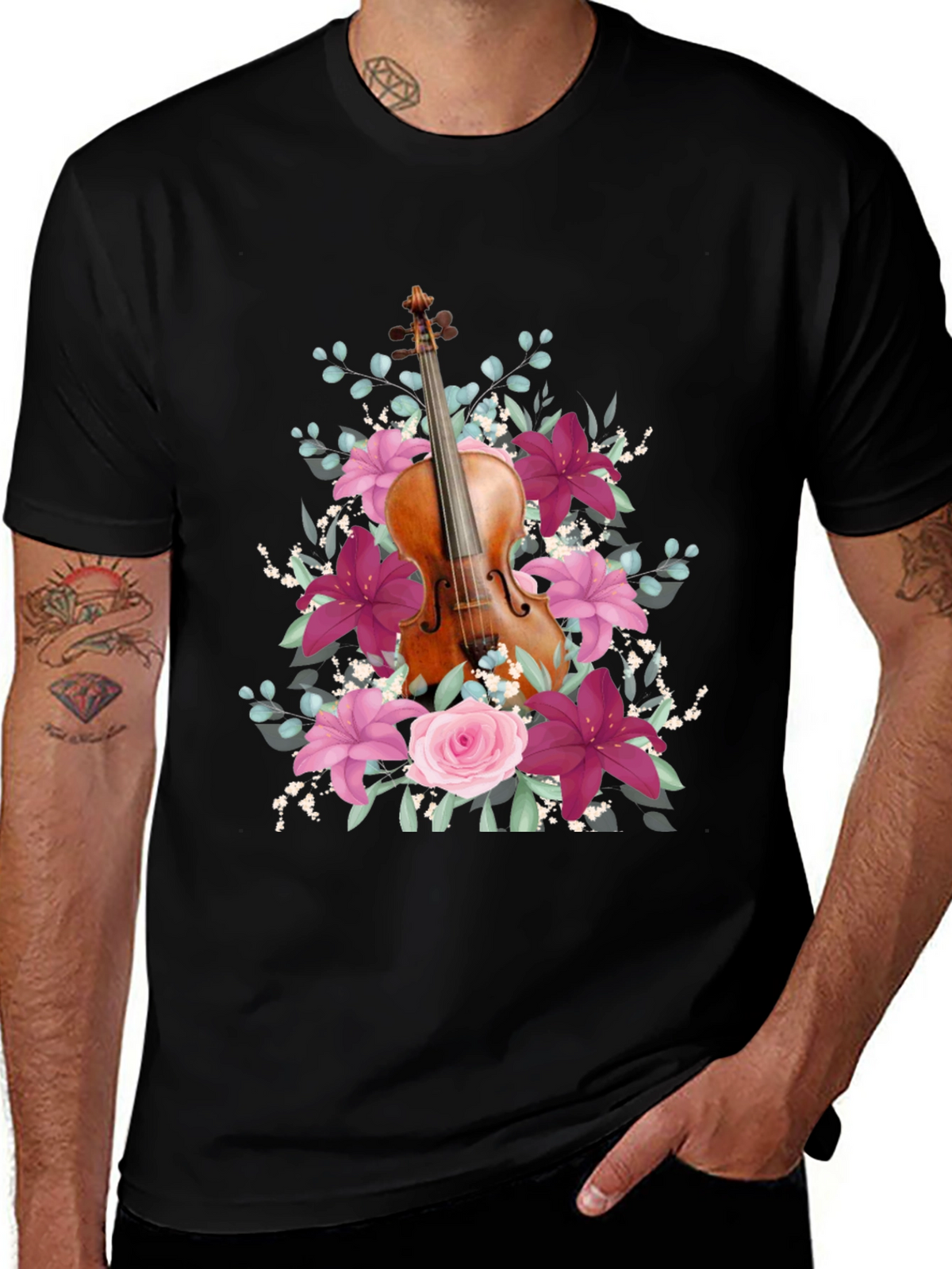 Floral Violin T-Shirt - Music Lover Tee