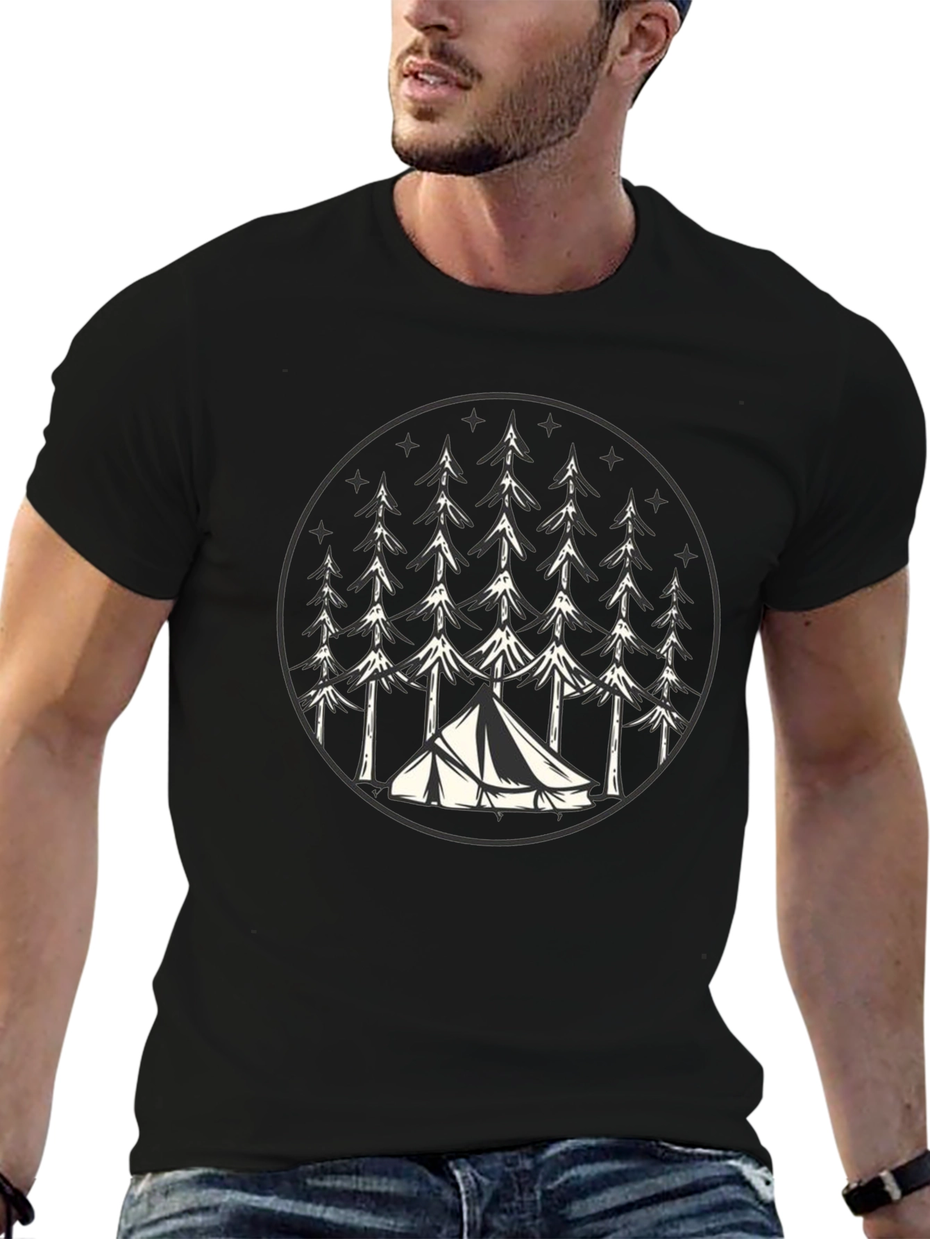 Camping Tent Trees Graphic Tee - Nature Lover T-Shirt