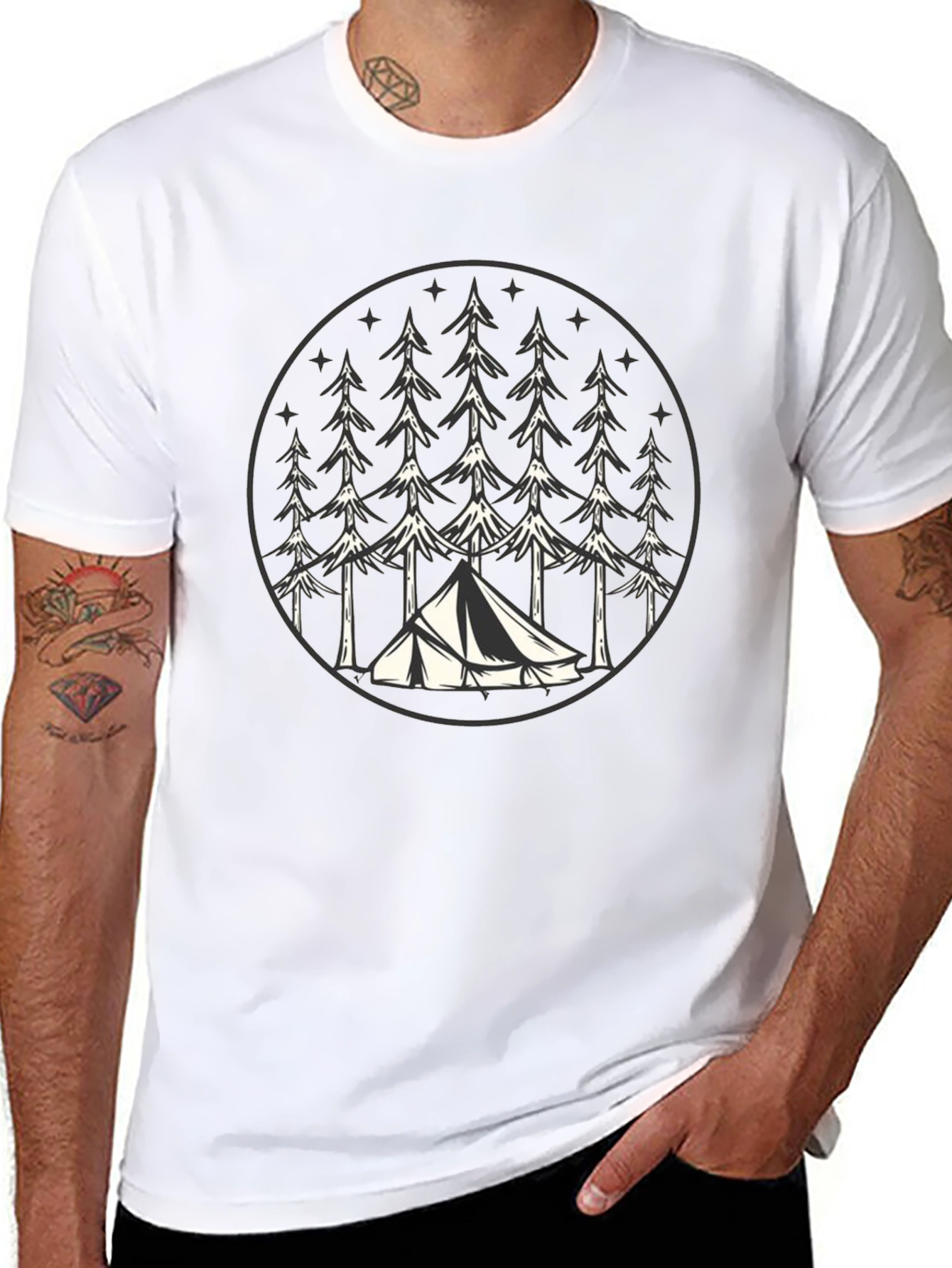 Camping Tent Trees Graphic Tee - Nature Lover T-Shirt