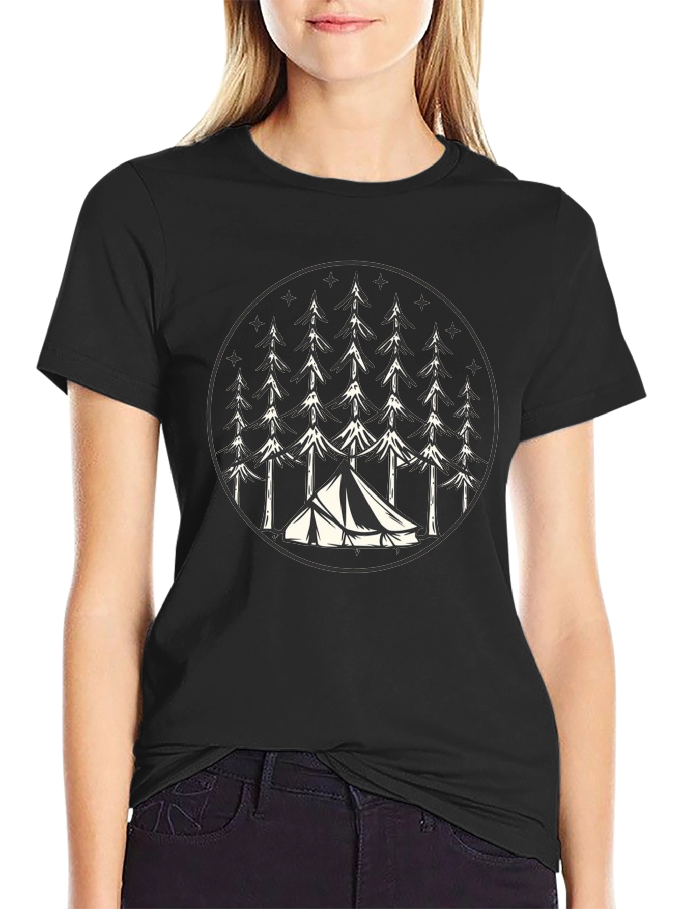 Camping Tent Trees Graphic Tee - Nature Lover T-Shirt