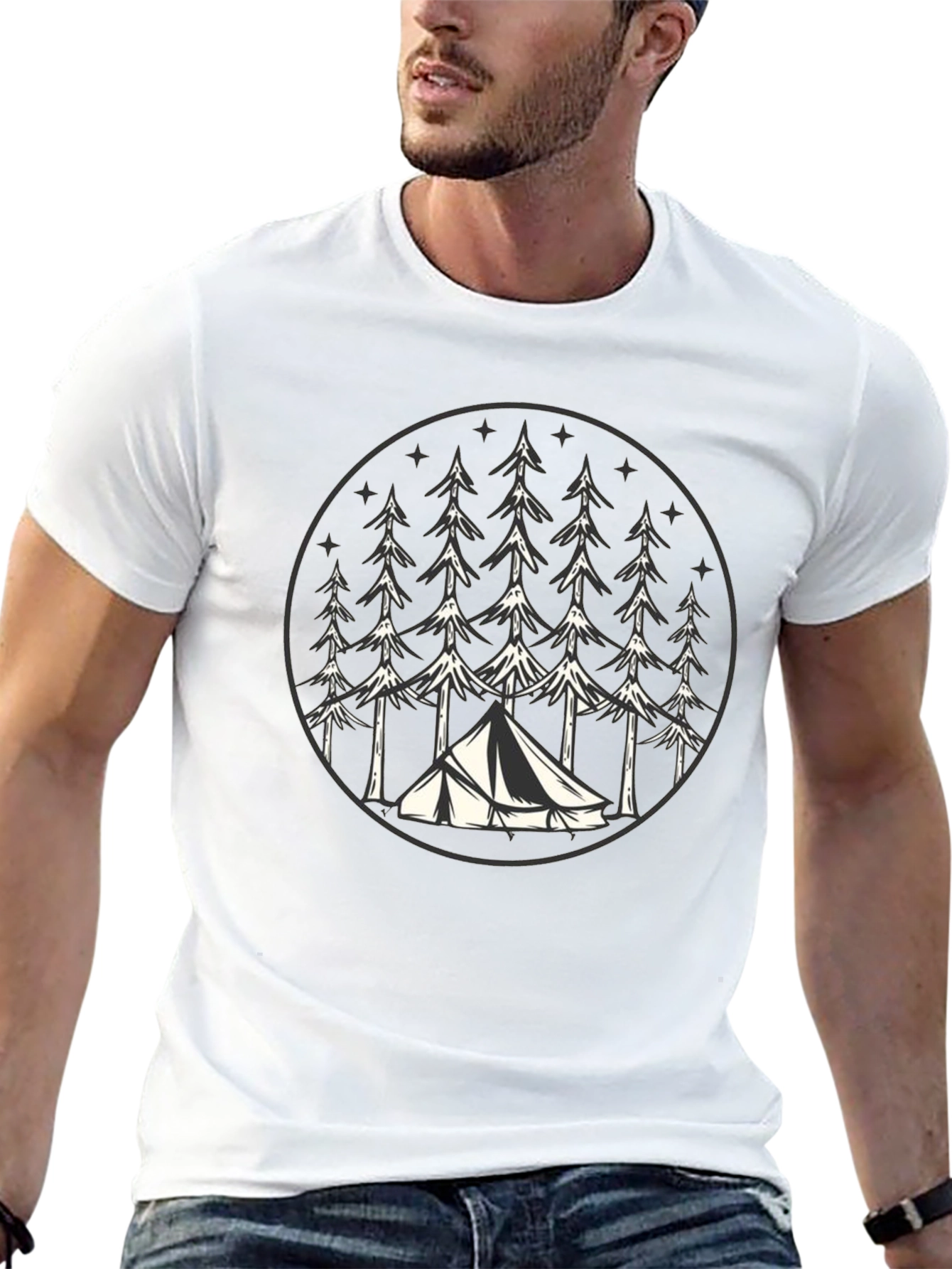 Camping Tent Trees Graphic Tee - Nature Lover T-Shirt