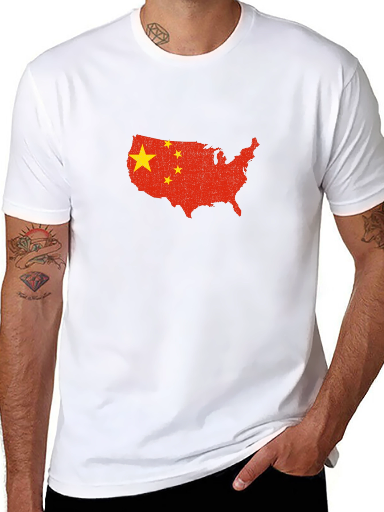 USA Map China Flag Graphic Print T-Shirt