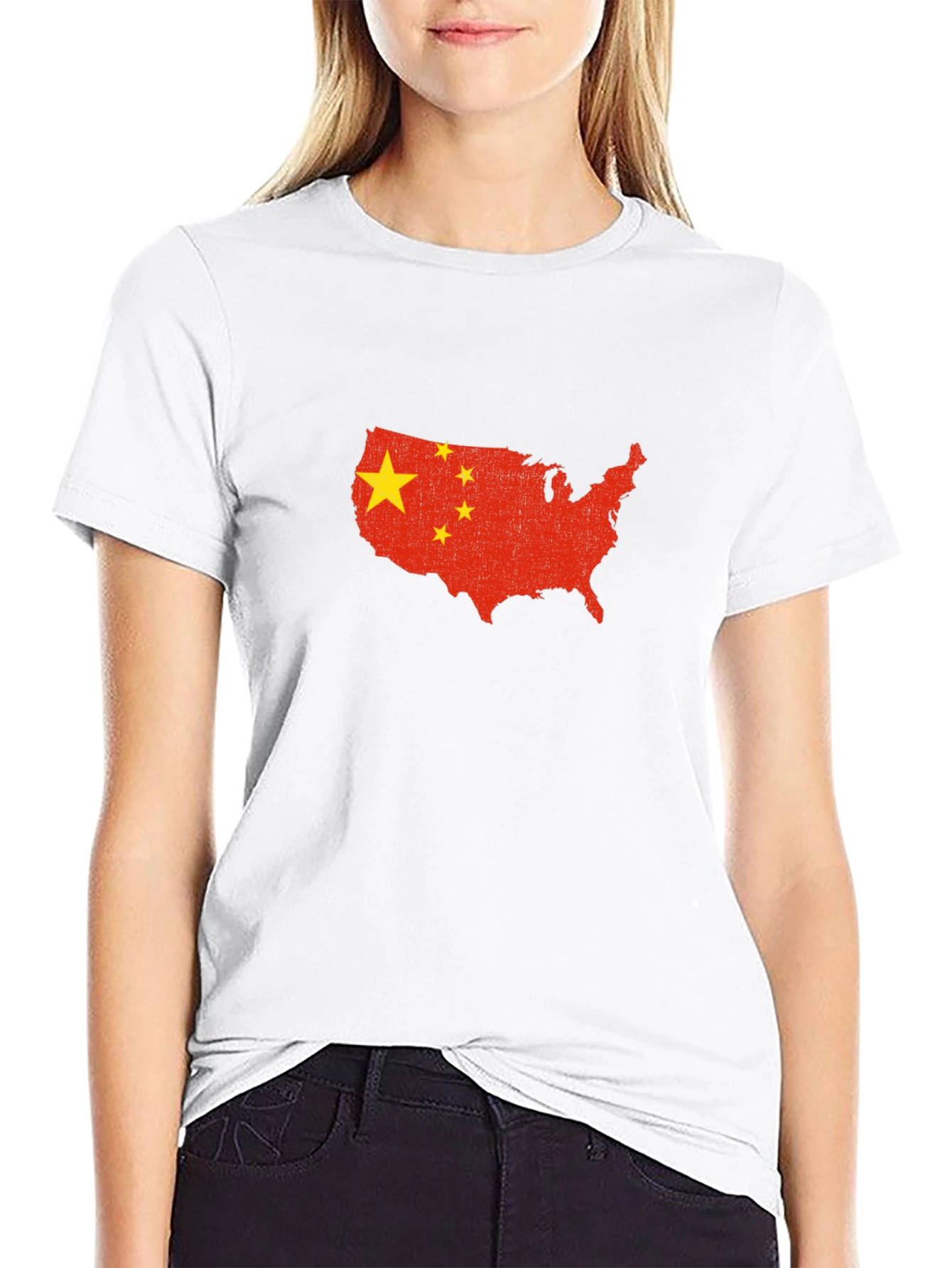 USA Map China Flag Graphic Print T-Shirt