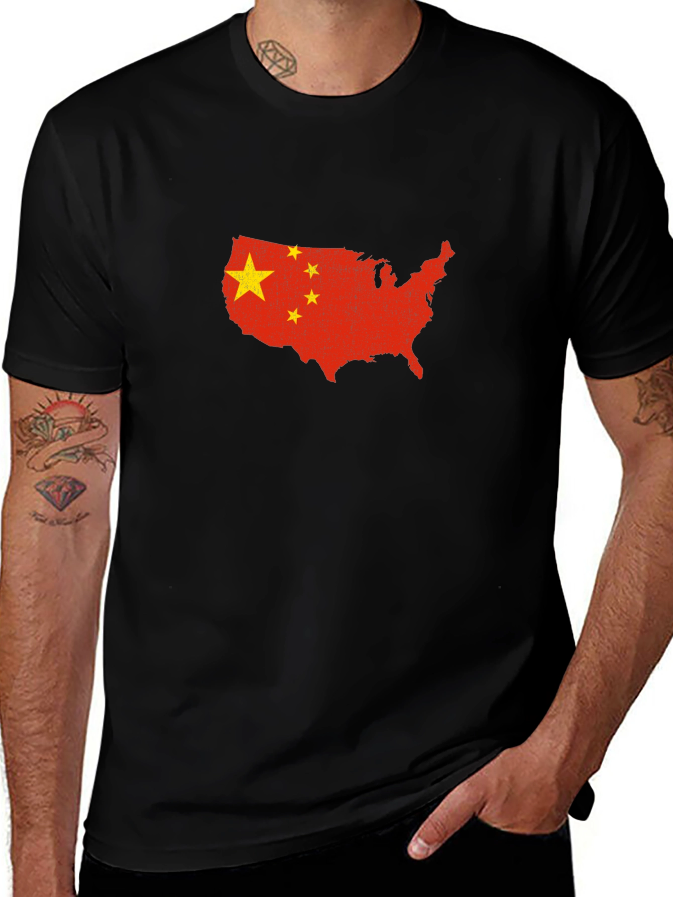 USA Map China Flag Graphic Print T-Shirt