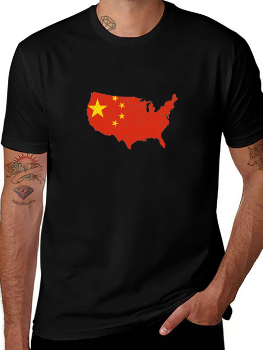 USA Map China Flag Graphic Print T-Shirt