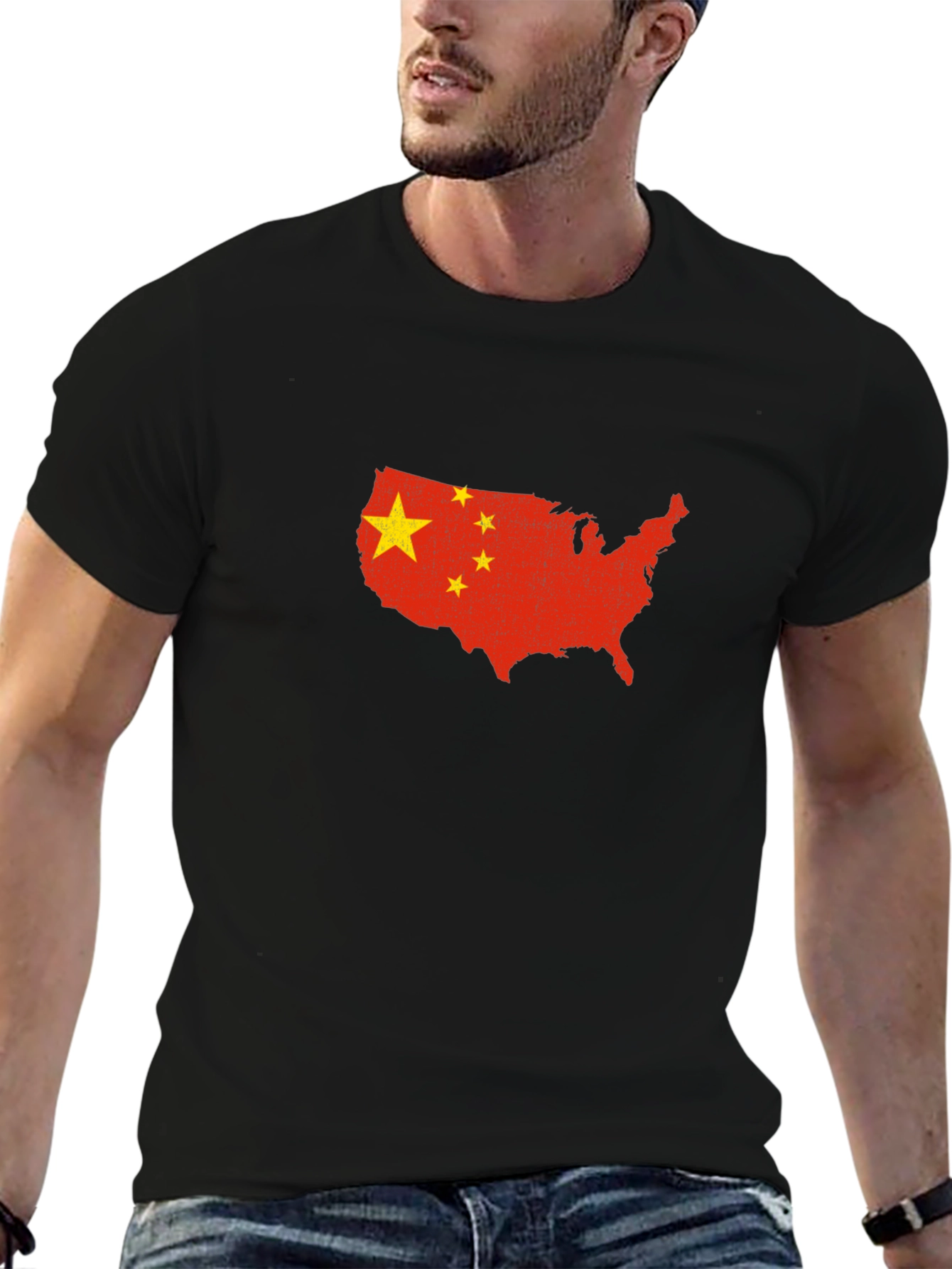 USA Map China Flag Graphic Print T-Shirt