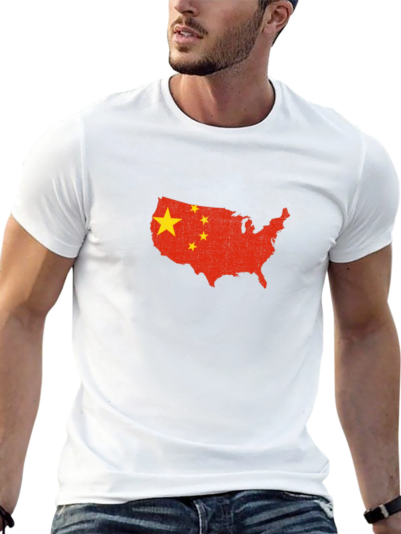 USA Map China Flag Graphic Print T-Shirt