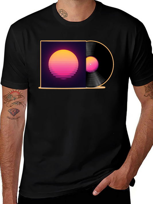 Retro Sunset Vinyl Record Graphic T-Shirt