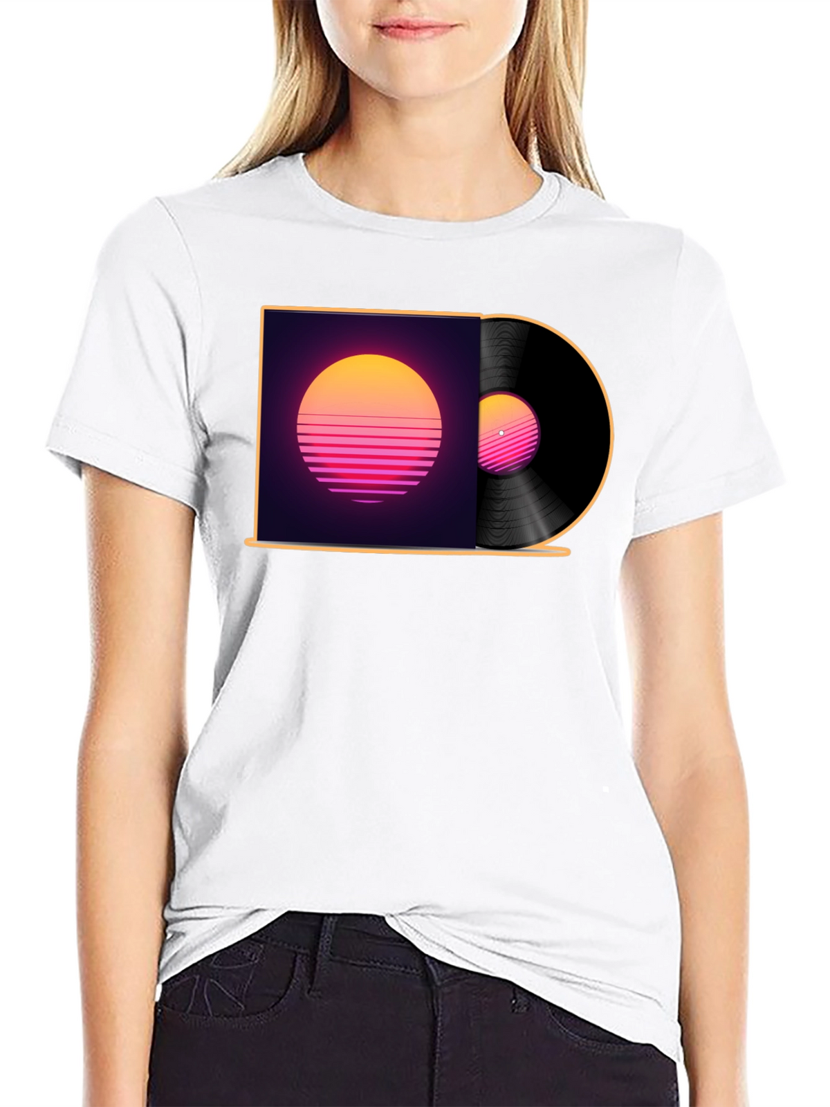 Retro Sunset Vinyl Record Graphic T-Shirt