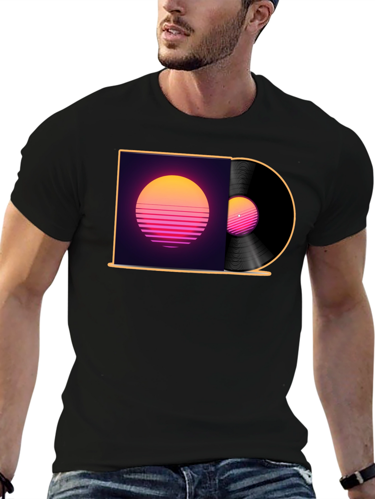 Retro Sunset Vinyl Record Graphic T-Shirt