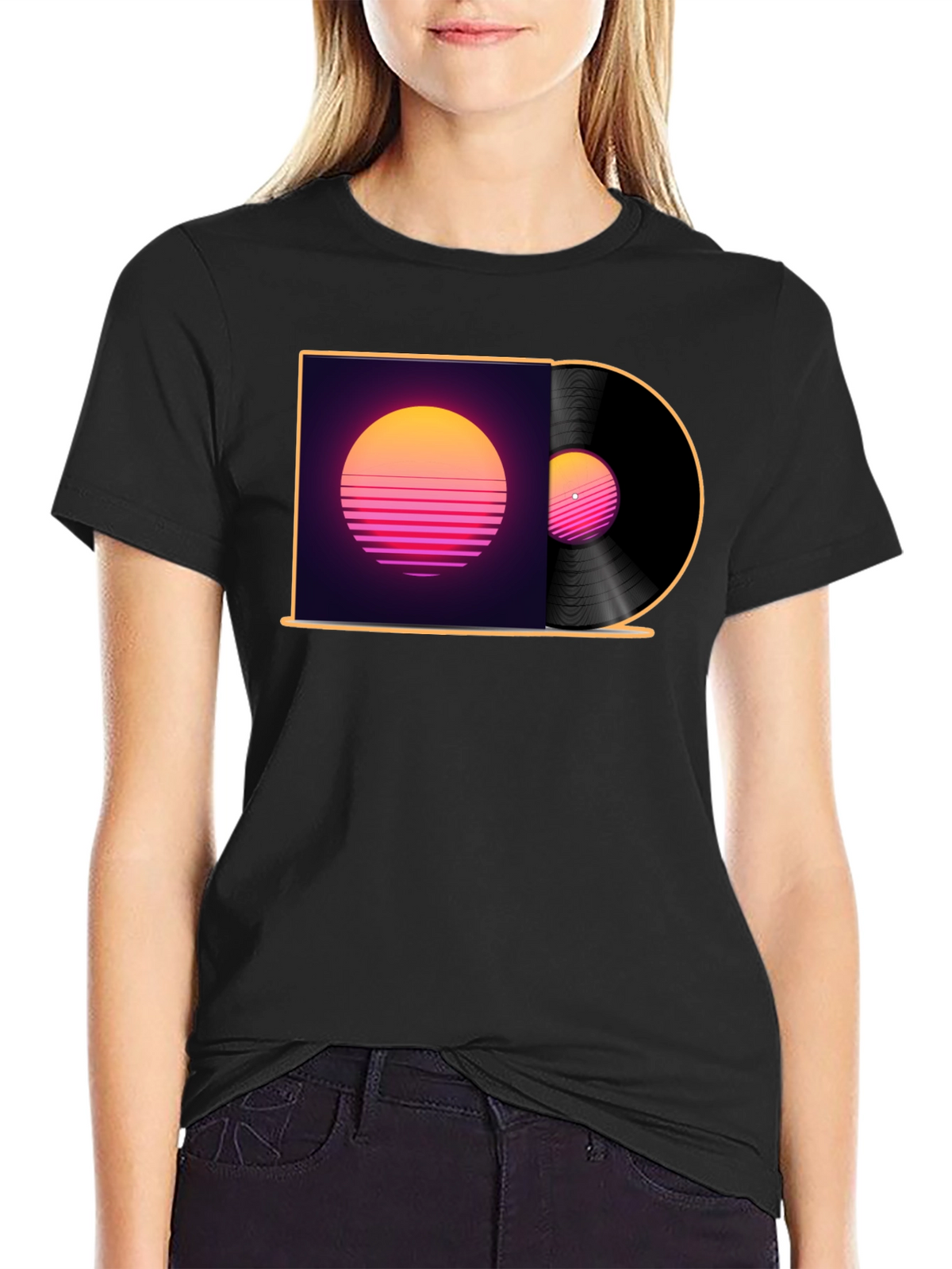 Retro Sunset Vinyl Record Graphic T-Shirt