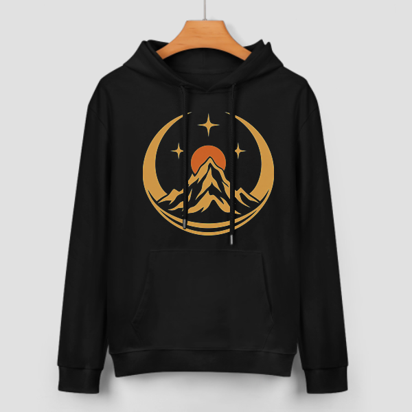 Black Moonlit Rock Peak Graphic Hoodie - front view 2 of 4