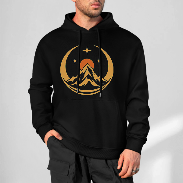 Black Moonlit Rock Peak Graphic Hoodie - front view 3 of 4