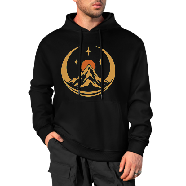 Black Moonlit Rock Peak Graphic Hoodie - front view 4 of 4