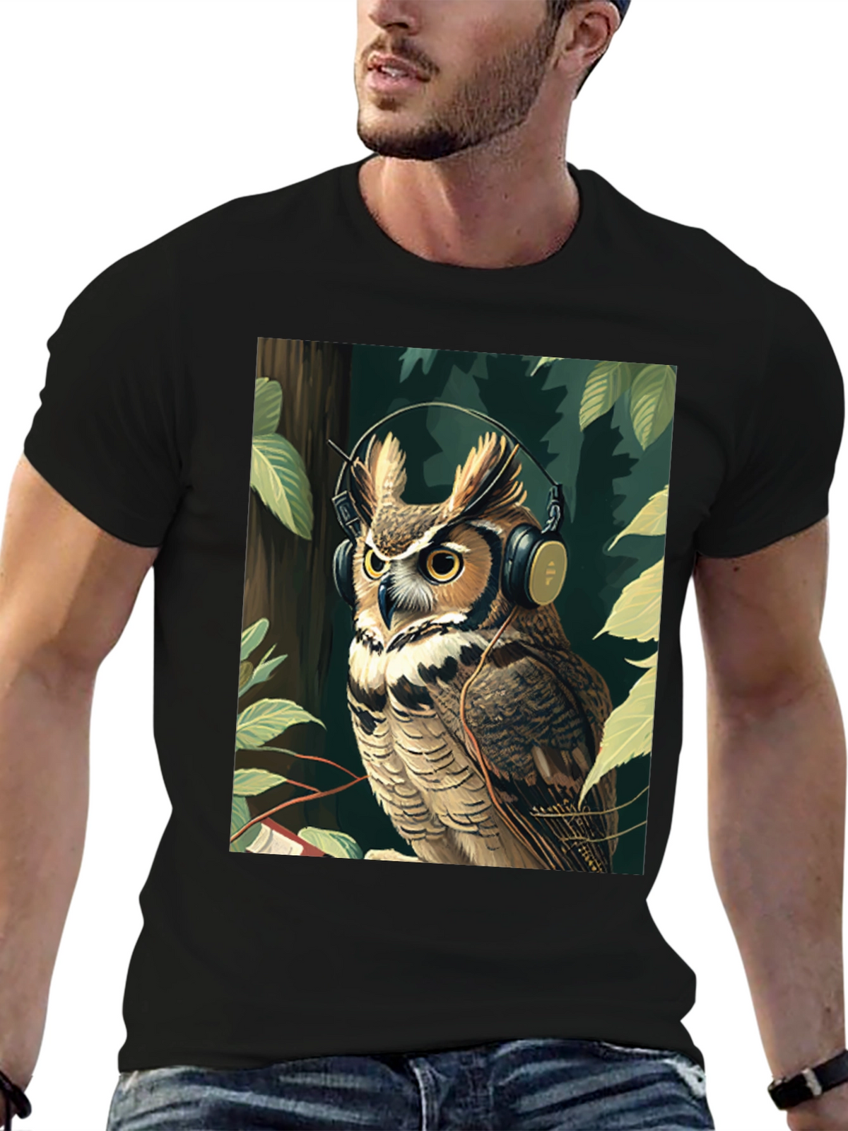 Owl with Headphones Graphic Tee - Stylish & Unique