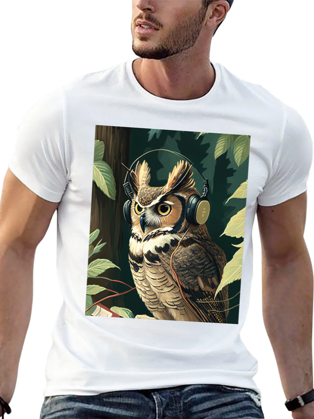 Owl with Headphones Graphic Tee - Stylish & Unique