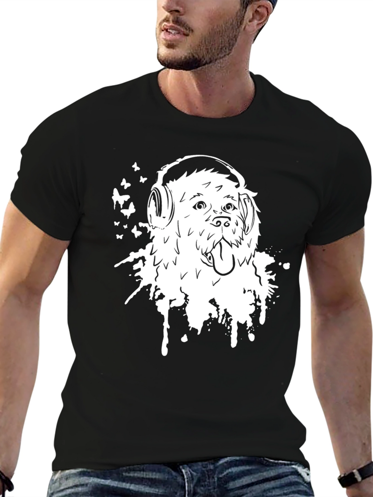 Dog with Headphones Graphic Tee