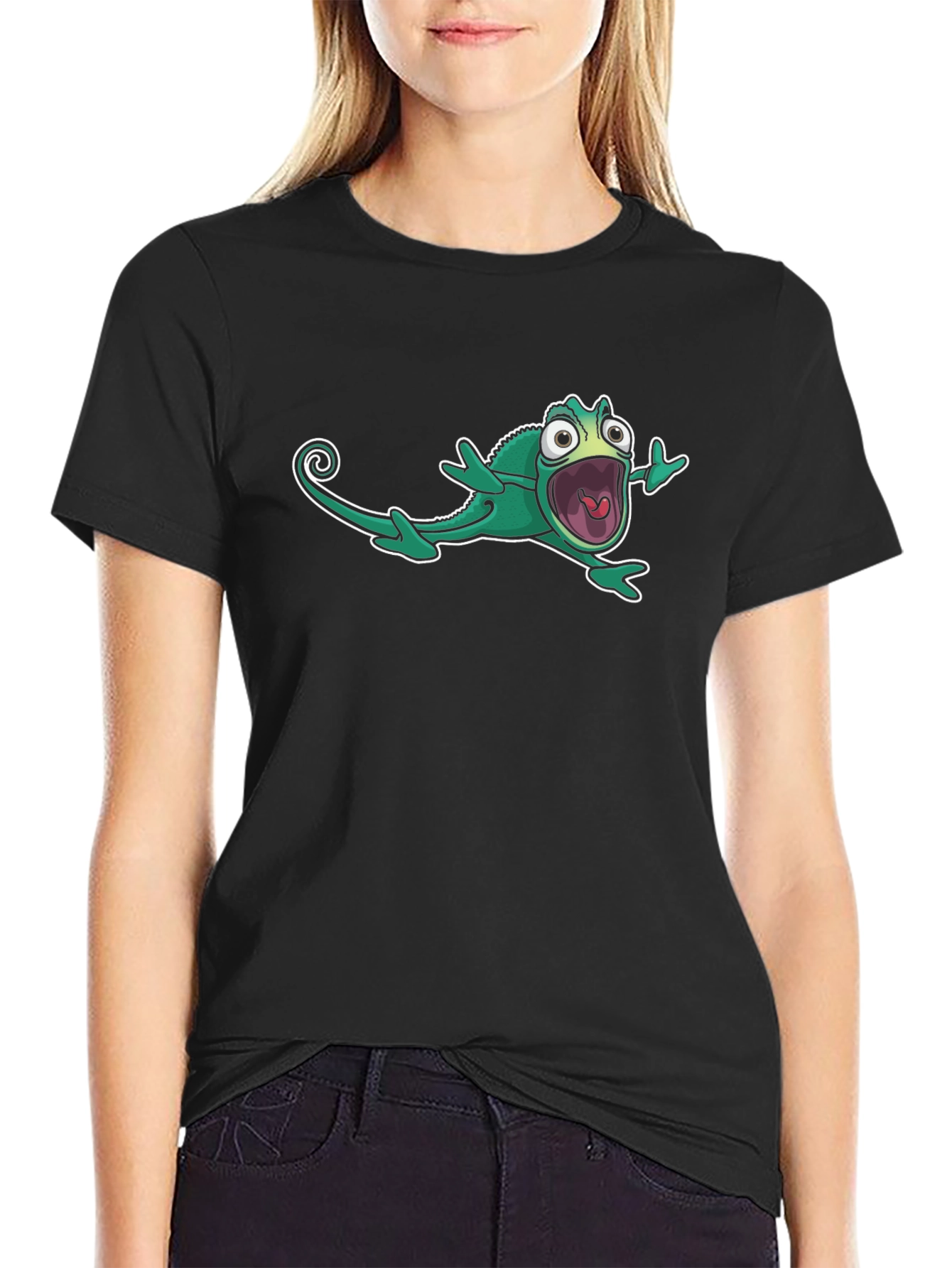 Cartoon Chameleon Black T-Shirt