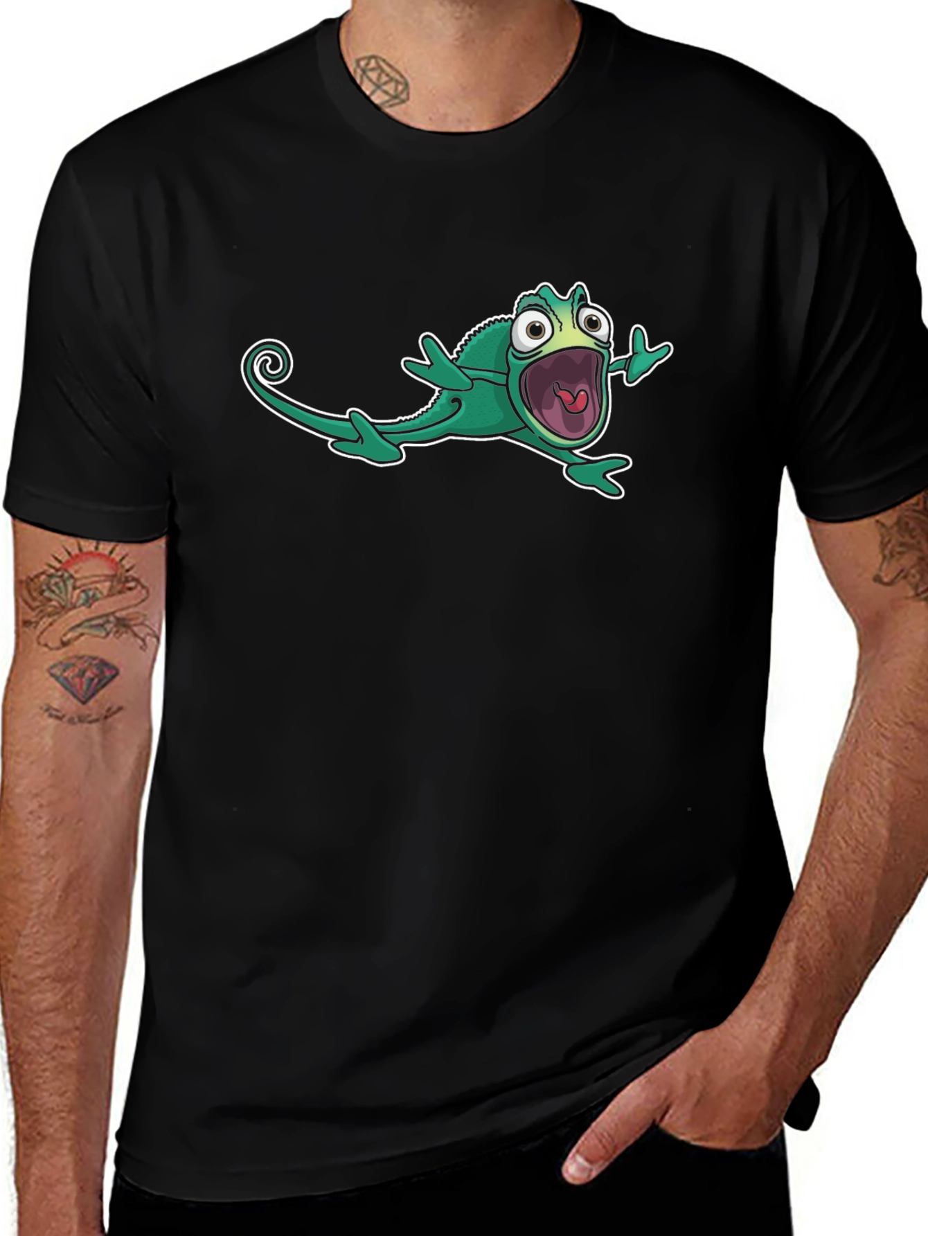 Cartoon Chameleon Black T-Shirt