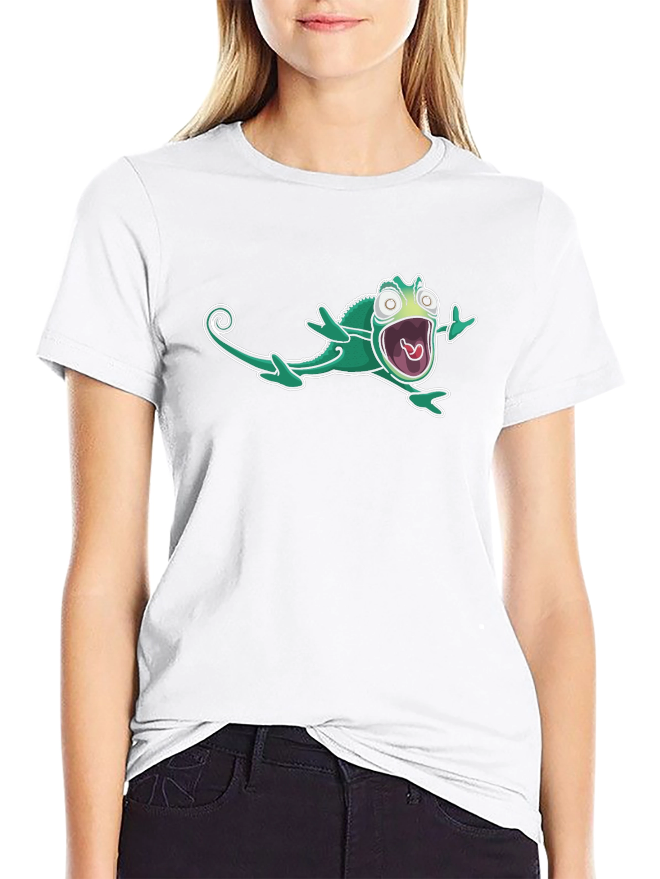 Cartoon Chameleon Black T-Shirt