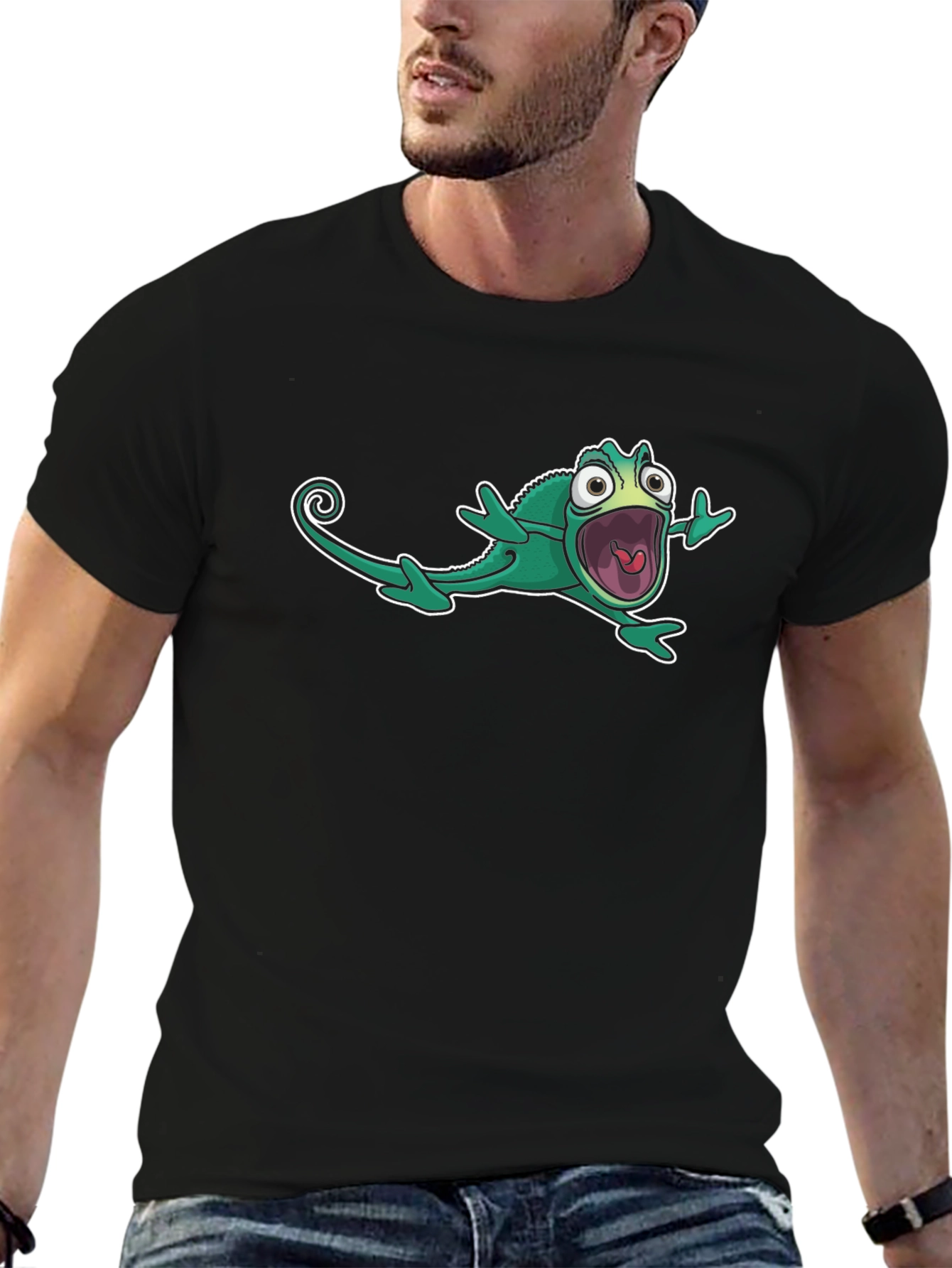 Cartoon Chameleon Black T-Shirt