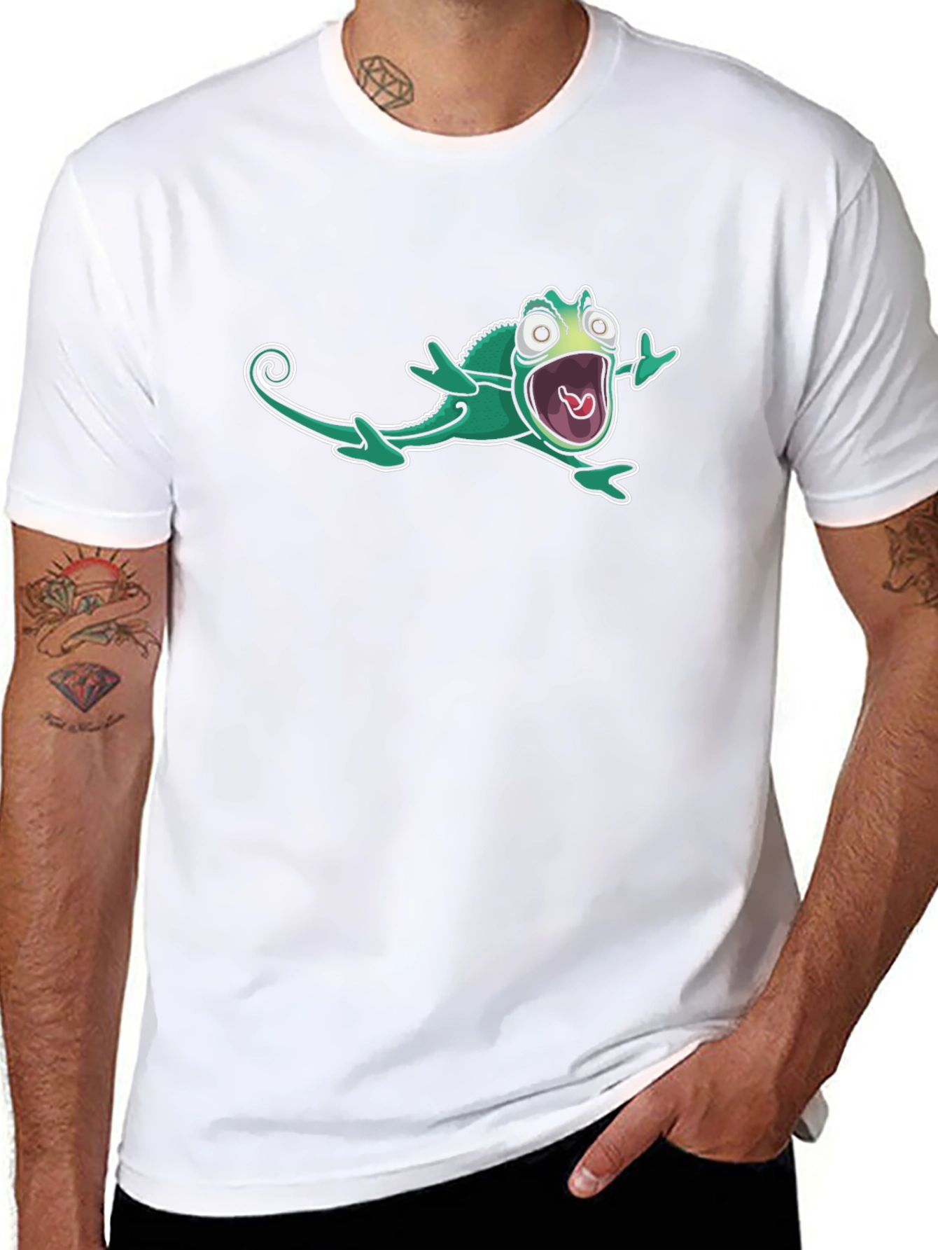 Cartoon Chameleon Black T-Shirt