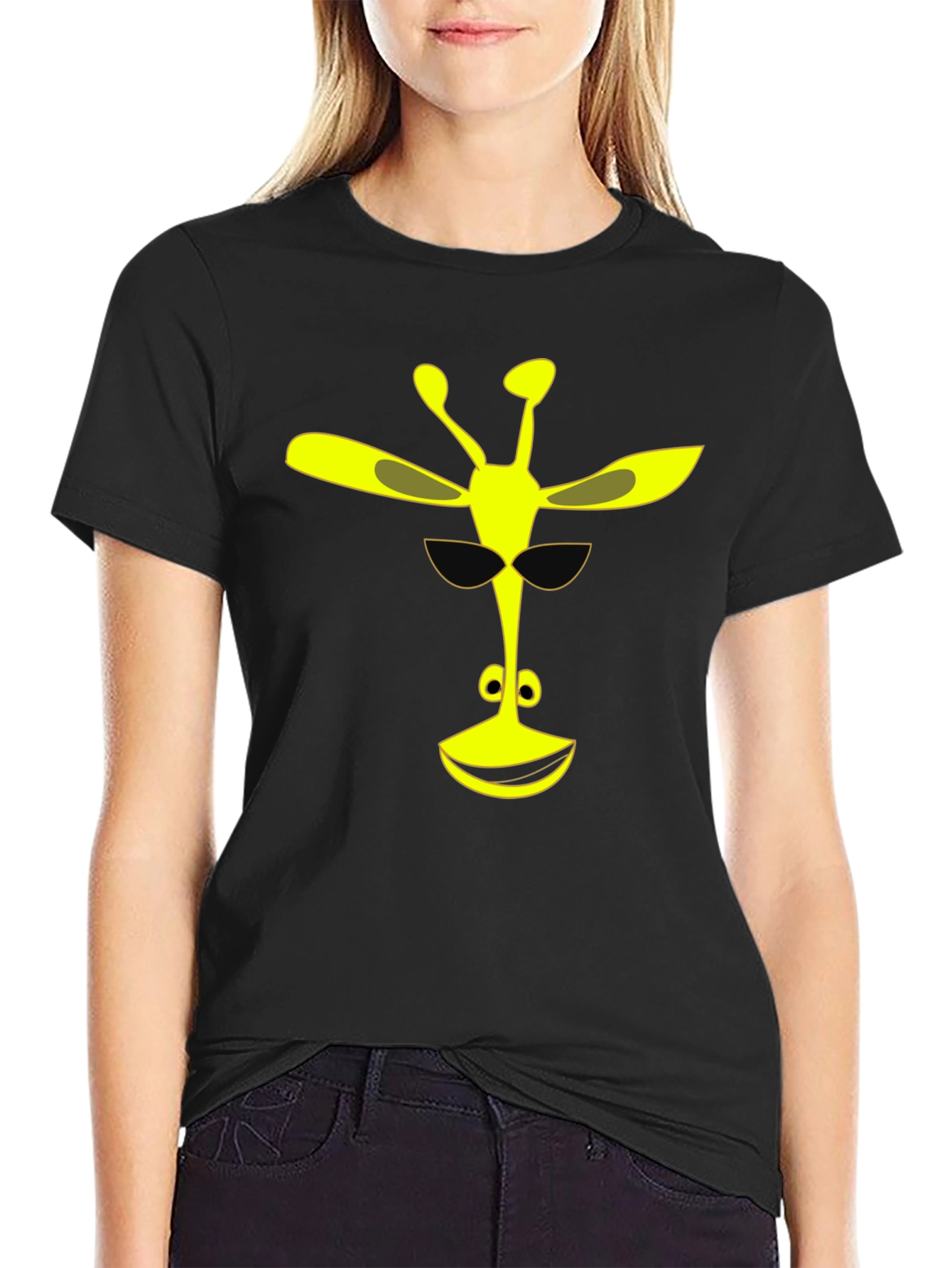 Cool Giraffe Graphic Tee - Black Cotton T-Shirt