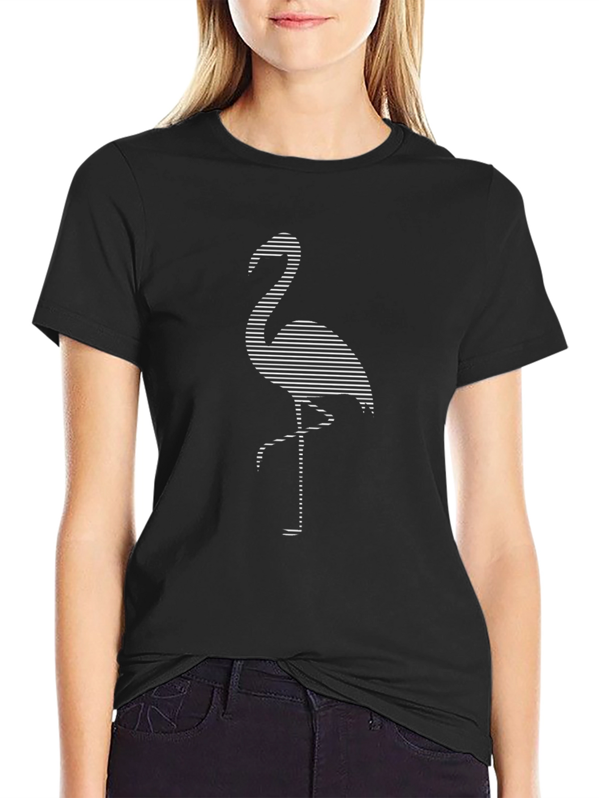 Modern Flamingo Graphic Tee - Black