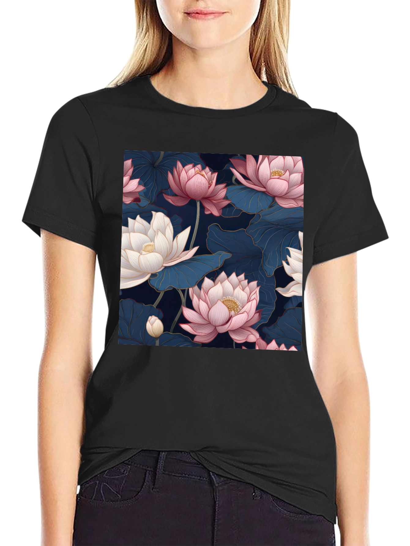 Elegant Lotus Blossom Graphic Tee