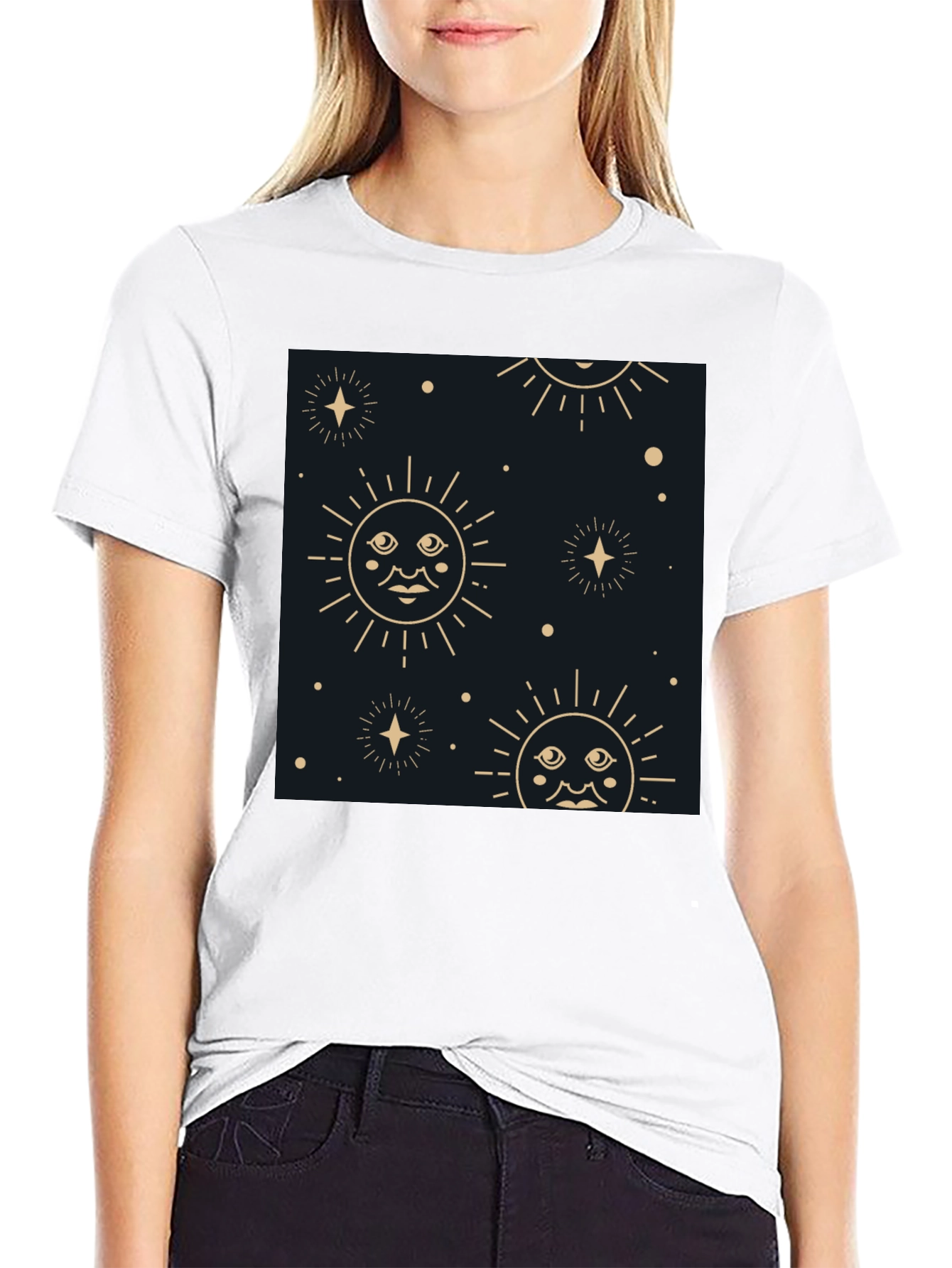 Celestial Sun & Star Graphic Black T-Shirt