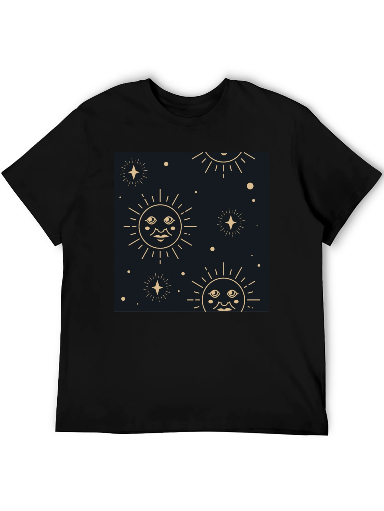 Celestial Sun & Star Graphic Black T-Shirt