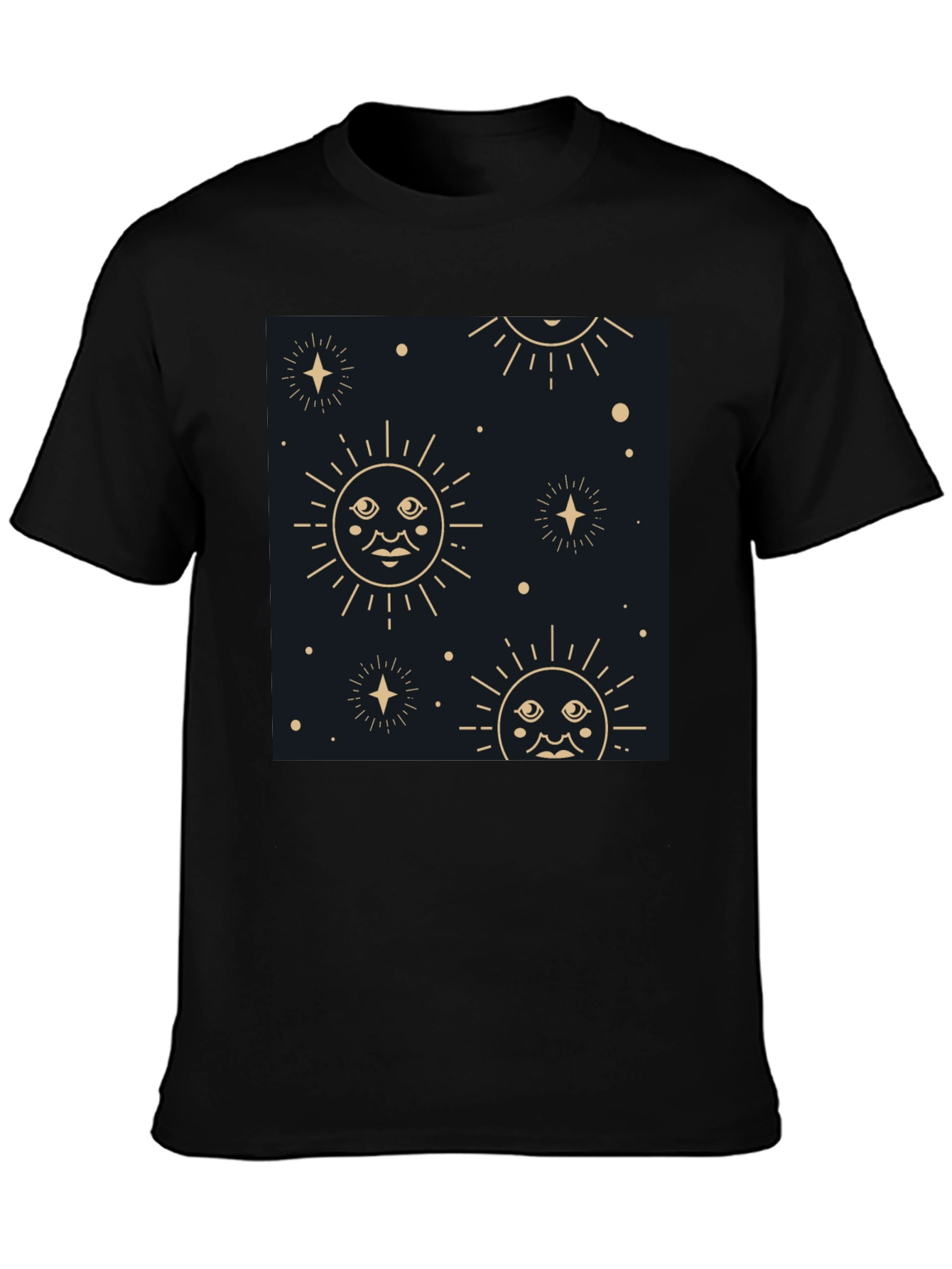 Celestial Sun & Star Graphic Black T-Shirt