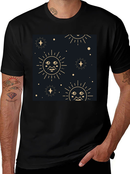 Celestial Sun & Star Graphic Black T-Shirt