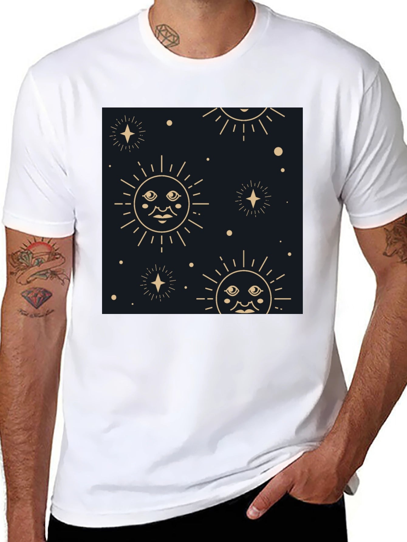 Celestial Sun & Star Graphic Black T-Shirt