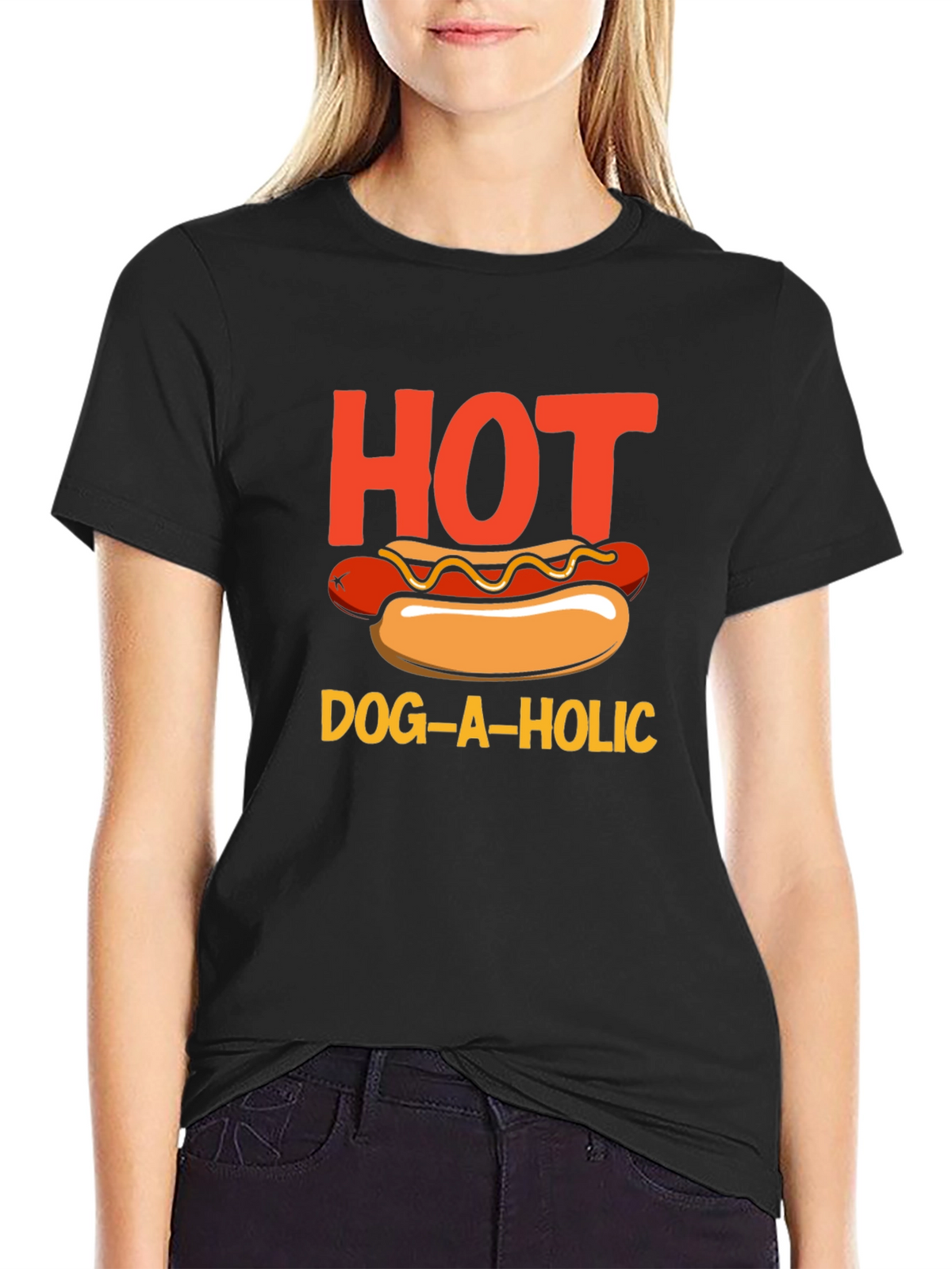 Hot Dog-a-holic Graphic T-Shirt - Black