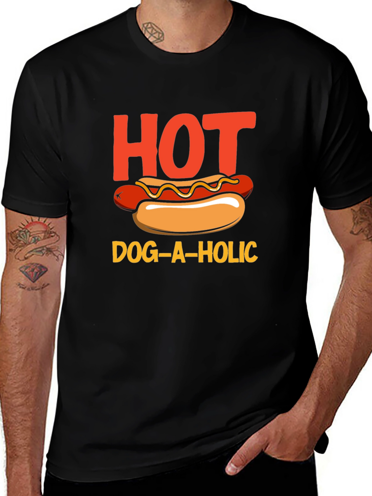 Hot Dog-a-holic Graphic T-Shirt - Black