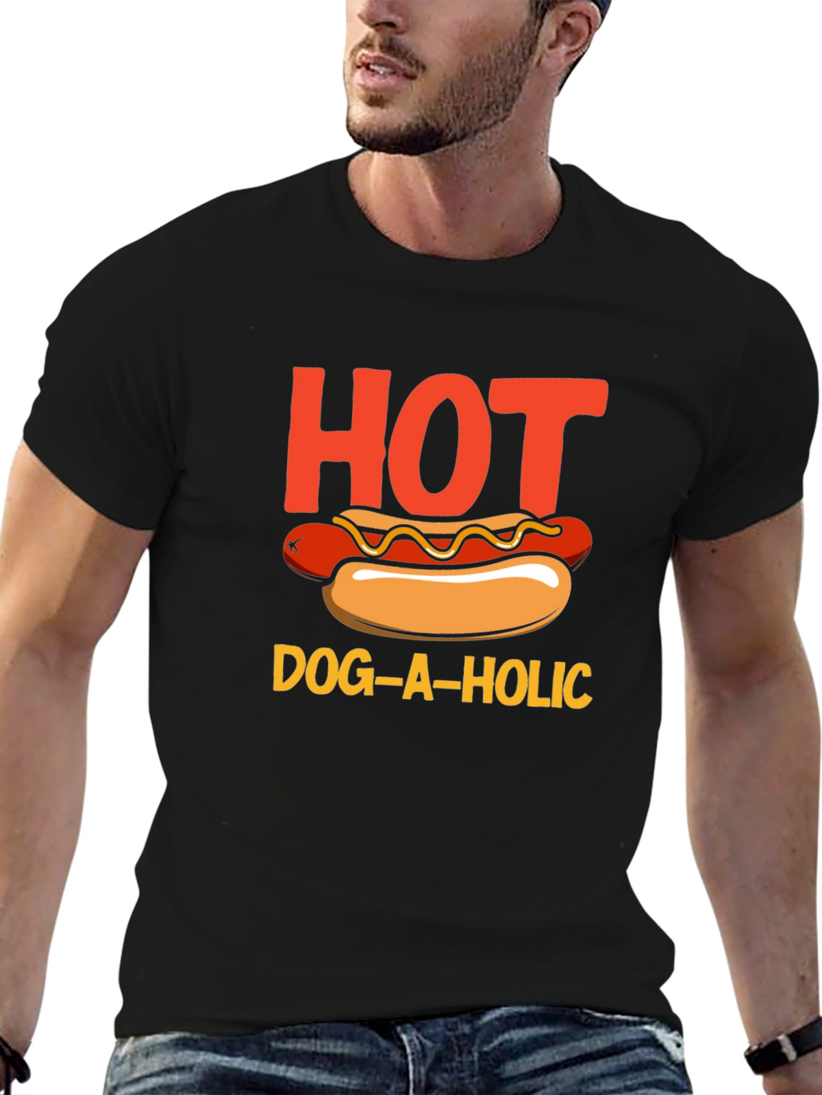 Hot Dog-a-holic Graphic T-Shirt - Black