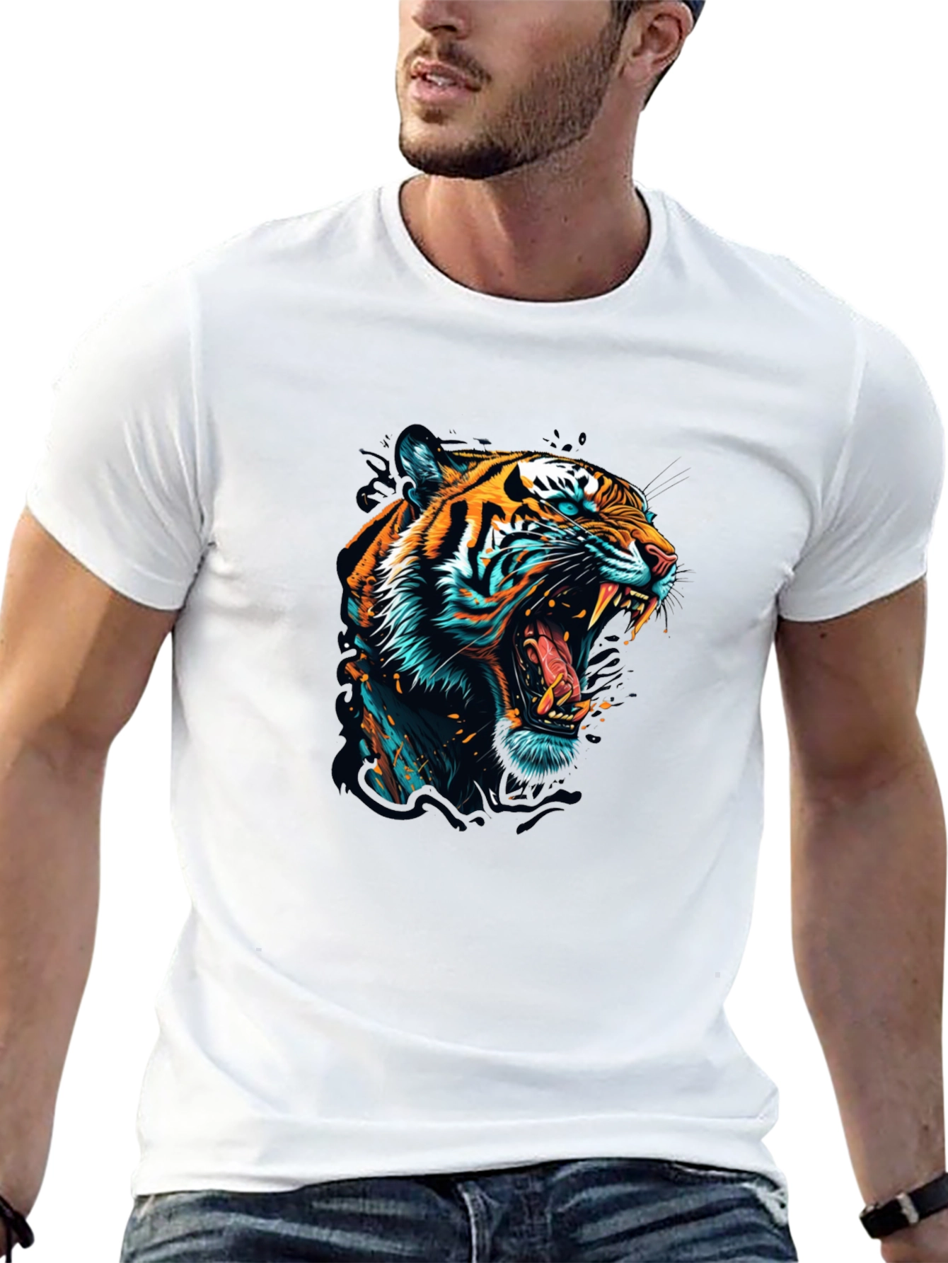 Roaring Tiger Graphic Print Black T-Shirt