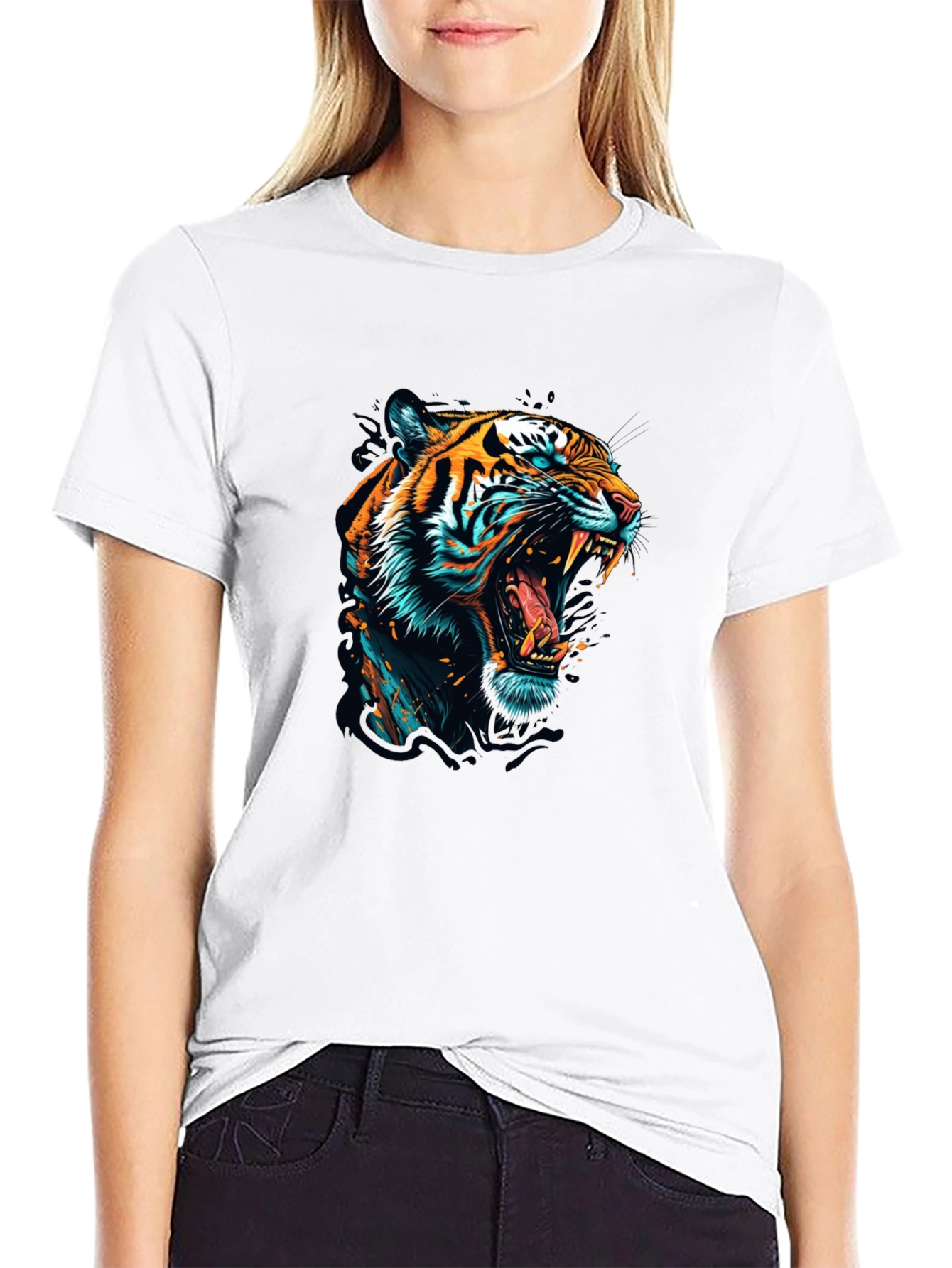 Roaring Tiger Graphic Print Black T-Shirt
